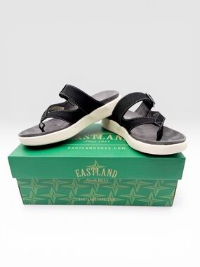Eastland Commonwealth Buckle Thong Sandals Suede Comfort Footbed Black 7 NEW